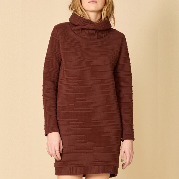 Cokluch Dresses & Skirts - Cokluch Canada Brown Ribbed Turtleneck Sweater Dress Womens Sz Medium Boho Cowl